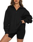 MODARANI Womens 1/4 Half Zip Hoodies Long Sleeve Pullover Oversized Hooded Sweatshirt with Pockets Black