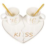 Mr and Mrs Coffee Mugs Set - Romantic Gift for Couples, Adorned with Matching Kiss Trays - Elegant Ceramic Marble Design for a Perfect Morning Ritual!