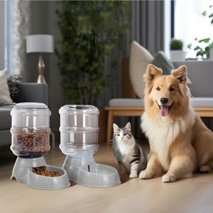 Navaris Dispensadores de Agua y Comida para Gatos y Perros – 3,8 L c/u - Bebedero y Comedero Automático para Mascotas – Set de Dispensadores