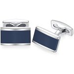 HONEY BEAR Mens Rectangle Business Wedding Cufflinks (Navy Blue)