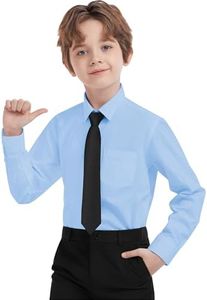 AmazingSea Light Blue Dress Shirt Boys, Husky Kids Boys Button Down Shirt Wrinkle-Free for Formal & Casual (Size 10H, Light Blue)
