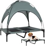 Petbank Elevated Dog Bed, Outdoor Dog Bed with Canopy, Raised Dog Cot with Anti-Slip Feet, Breathable Mesh for Indoor & Outdoor Use, Portable Cooling Dog Bed for Dogs Up to 66LBS (L)