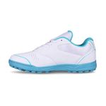 NIVIA Crick-200 Cricket Shoes for Men | Flexible Mesh & TPU Construction| Cushioned Die Cut NR EVA Insole| Durable Rubber Sole| Designed to Elevate Your Performance on the Playground| Cricket Sports Shoes(White/Sky Blue) Size -UK08