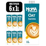 MOMA Barista Oat Drink - 6 x 1L - 100% Plant Based Vegan - Perfect for Frothy Coffee - Made with the whole of the oat for fibre and delicious flavour - No Added Sugar - Vit D, B2 and B12