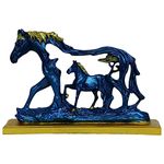 KC PRODUCTS Handcrafted Decorative Polyresin Running Horse with Baby Horse Statue for Showpiece Livingroom Gifting Home Office [ Antique Blue Colour Size 13 x 8.5 x 3 Inches]