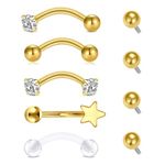 QWALIT Rook Piercing Jewelry Gold Rook Earrings Internally Threaded Eyebrow Piercing Jewelry Eyebrow Rings Eyebrow Piercing Surgical Steel 16g Vertical Labret Lip Jewelry