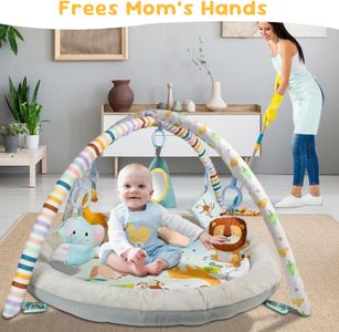 Baby Activity Gym Play Mat with Hanging Toys & Tummy Time Pillow – Newborn Floor Play