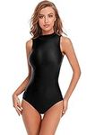 speerise Women Mock Neck Sleeveless Leotard Spandex Dance Bodysuit, Black, Medium