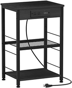 Bedside Nightstand Black with Charging Station, USB Ports, 3 Tier Side Table with Storage Shelf Modern Night Stand Square End Table for Bedroom Living Room