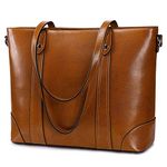 S-ZONE Leather Tote Bag for Women Office Shoulder Handbag 15.6 Inch Work Laptop Briefcase