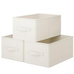 LayerSpace 3 Pack Jumbo Fabric Storage Bins for Shelves | 16.93x12in Closet Storage Bins | Collapsible Storage Bins for Organization | Linen Clothes Storage Bins | White & Ivory