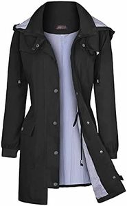 Bloggerlove Raincoat Women Long Hooded Trench Coats Lined Windbreaker Waterproof Travel Jackets Black XL