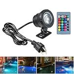 Lixada AC85-265V 10W RGB LED Underwater Light, Submersible Lamp with Remote Control 16 Colors 4 Lighting Effects IP65 Waterproof for Pond Spray Fountain Halloween Festival Wedding