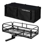 ARKSEN 60" x 24" x 14" Folding Cargo Rack Carrier with 500D PVC Waterproof Cargo Bag,16 FT Ratches Strap,500 Lbs Heavy Duty 2 Inch Receiver Luggage Basket Hitch for SUV Pickup Camping Traveling