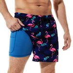 BRISIRA Mens Swim Trunks Swim Shorts for Men Quick Dry 5 inch Inseam Beach Shorts with Compression Liner Zipper Pocket