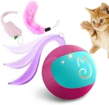 Migipaws Interactive Cat Ball Toy Set, Fun Tracker, Automatic Rolling Chase Ball with Fluffy Tail, A Small Mice, Rechargeable (Rose)