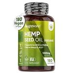 Hemp Seed Oil Capsules Softgels | 180 Vegan Omega 3 6 9 Capsules with Added Vitamin E | Cold-Pressed | 6 Months Supply | Supports Normal Blood Cholesterol Levels (EFSA) | 1 Softgel A Day