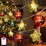 Christmas Decorations Lights, 13.5ft 20 Led Battery Christmas Lights with Timer & 8 Modes, Christmas Ball & Star Ornaments Lights for Xmas Tree Window Wall Home Garden Outdoor Indoor Decor