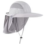 WANYING Unisex Outdoor Activities UV Protecting Sun Caps Hats with Neck Flap 12cm Large Brim - Light Grey