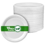 Disposable Paper Plate 10 Inch Heavy Duty Strong Bagasse Compostable Eco-Friendly Natural Sugarcane Fibers Round Plates for Hot & Cold Food Catering BirthdayDinner Party Office Picnic BBQs 50 Plates