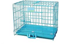 Dog Trust Single Door Folding Metal cage with Removable Tray and Paw Protector for Dogs,Cats and Rabbits - 18 Inch (Blue)