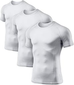 ATHLIO Men's (Pack of 3) Cool Dry Compression Short Sleeve Sports Baselayer T-Shirts Tops, Mens, 3pack(bts02) - White/White/White, Large