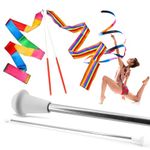 SIRCLES 22 Inch Twirling Marching Baton in Stainless Steel with Rubberized Ends Mini Shaft 3/8 with 2 Dancing Ribbons (22 Inch)