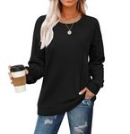 Jescakoo Sweatshirts for Women Long Sleeve Tops Crewneck Sweatshirts Women Long Sleeve Shirts Womens Sweaters Fall Clothing Trendy 2024 Black Size 10-12