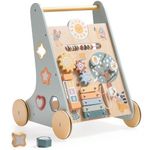 RUBOD Wooden Baby Walker, Baby Push Walker with Activity Center and Storage for Boys and Girls Learning to Stand and Walk, Ages 0-1