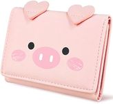 Conisy Ladies Leather Purse Cute Pig Pattern Slim Tri-Fold Little Wallet for Women and Girls (Pink)