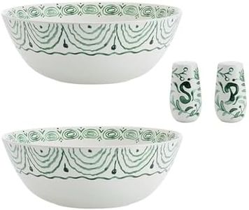 Fitz and Floyd Sicily Green Serving Bowls with Salt & Pepper Shakers, Set of 2
