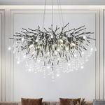 NKJORTPPL Black Crystal Chandelier 23.6in Modern Chandeliers for Dining Room Round Tree Branch Raindrop Chandelier Hanging Pendant Light Fixture Vintage Entryway Chandelier for Foyer Living Room