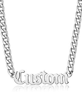 Name Necklace Personalized Initial Nameplate Choker Necklaces with Curb Chain, Stainless Steel Custom Names Plate Jewelry Gift for Women Men