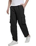 NANAMEEI Cargo Pants for Men Lightweight Athletic Pants Relaxed Fit Cotton Outdoor Hiking Trousers Drawstring Elastic Waist Black M