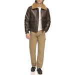 Tommy Hilfiger Men's Faux Leather Bomber Jacket, Dark Brown Faux Fur Collar, X-Large