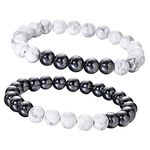 Young & Forever Gift D'vine Distance Couple Natural Stones Reiki Yoga Healing Magnetic Hematite and Howlite Unisex Weight Loss Bracelet for Men and Women 8mm