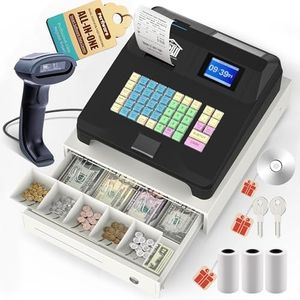 Perfiware Cash Register for Small Businesses with Cash Drawer and Scanner(HS1000),Electronic Cash Registers with Clear Dual Display and Auto Print Receipt,Oil-Proof for Store/Market/Mall