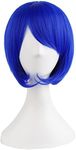 MapofBeauty 12 Inch/30cm Fashion Short Straight Diagonal Bangs Wig (Navy Blue)