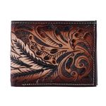 CTM Men's Feather Tooled Leather Bifold Wallet, Brown