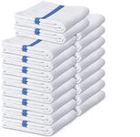 Bar Mop Towels White with Blue Stripe, TWELVE Pack,100% Cotton, 16”x19”, Thick and Absorbent (12)