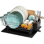 MAJALiS Dish Drainer Rack, Large Dish Drainer for Kitchen Counter, Stainless Steel Dish Rack with Utensil Holder and Dryer Mat, Kitchen Sink Draining Board Rack (Black - One Tier)