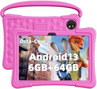 COLORROOM Kids Tablet 10 inch Android 13 Tablet for Kids, 6GB RAM 64GB ROM, Octa-Core Tablet with Case, 1280x800 IPS Display, GPS, FM, 6000mAh, Bluetooth, Dual Camera, WiFi (Pink)