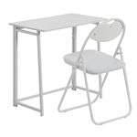 Harbour Housewares 2pc White/White Deluxe Folding Wooden Desk & Chair Set - 80cm x 45cm x 74.5cm Small Home Office Bedroom Computer Gaming Study Table