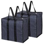 Double R Bags Multipurpose Extra Large Big Heavy Duty Storage Organizer Reusable Canvas Shopper Bag with Strong Handles and Base with Covers Zip (Pack of 2, Navy)