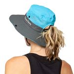 INOGIH Women's Outdoor UV-Protection-Foldable Sun-Hats Mesh Wide-Brim Beach Fishing Hat with Ponytail-Hole (Blue)