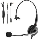 Wantek Cell Phone Headset Mono with Noise Cancelling Microphone,3.5mm/2.5mm Jack 2-in-1 PC Headphone for iPhone Samsung Computer Call Centers, Skype, Zoom, Home Office, Clear Chat, Ultra Comfort