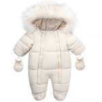 Happy Cherry Baby Winter Snowsuit Warm Romper Hooded Jumpsuits Double Zipper Coat with Gloves 9-12 Months