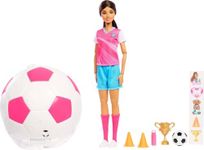 Barbie Team Roll and Reveal Soccer Player Doll and Accessories with Brunette Fashion Doll & 8 Surprises and a Soccer Ball Encasement