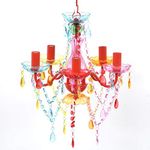 vidaXL Multicolour Artificial Glass Chandelier with 5 Bulbs, Retro Style Ceiling Light with Adjustable Height, Decorative Centerpiece for Living Room or Dining Room