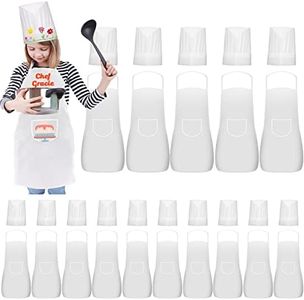 Ecoofor 30 Pieces kids chef hat and apron Ages 5-12 Personalized Kids Apron with Pocket Children Chef Apron and Hats for Boys Girl's Kitchen Cooking Baking Painting Wear, Style 1